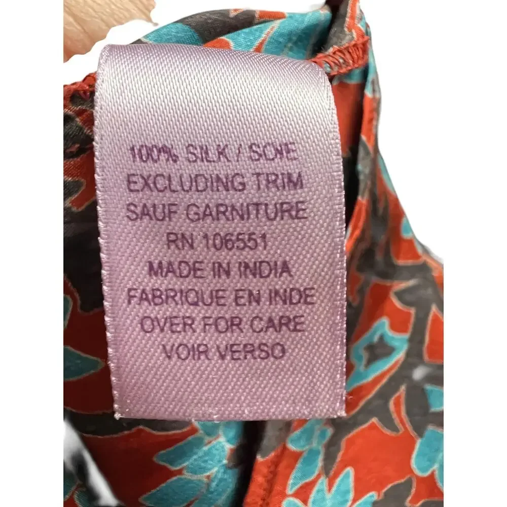 Calypso Christiane Celle Blouse Womens Small Orange Silk Floral V Neck Top